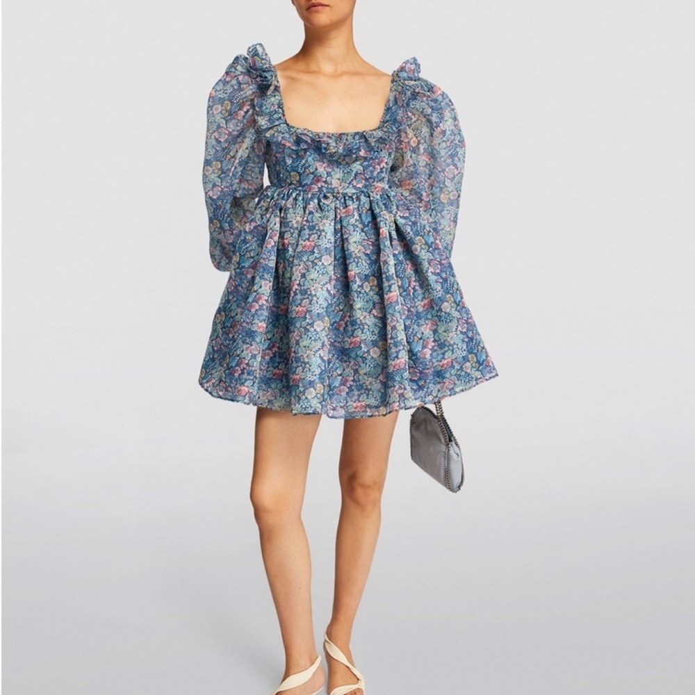 NWOT Selkie Mayfair Secret Garden Puff Sleeve Blue Floral Mini Dress Size XL - Picture 6 of 16